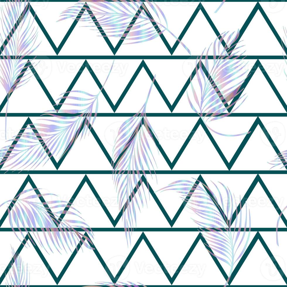 Laser palm leaves tropical seamless pattern on abstract geometric triangular background photo