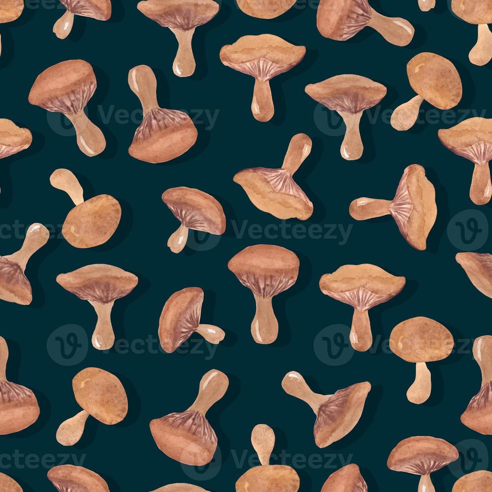 autumn watercolor mushrooms with wavy cap seamless pattern isolated hand drawn photo