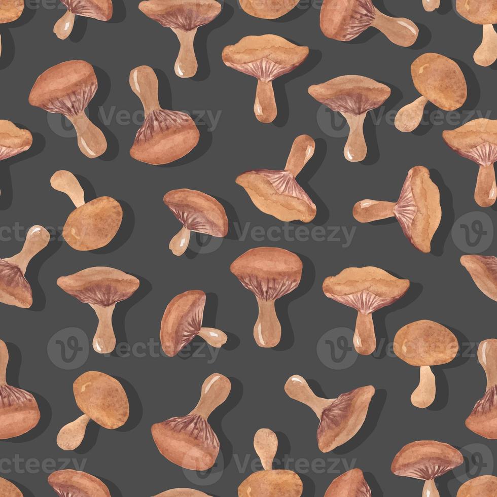 autumn watercolor mushrooms with wavy cap seamless pattern isolated hand drawn photo