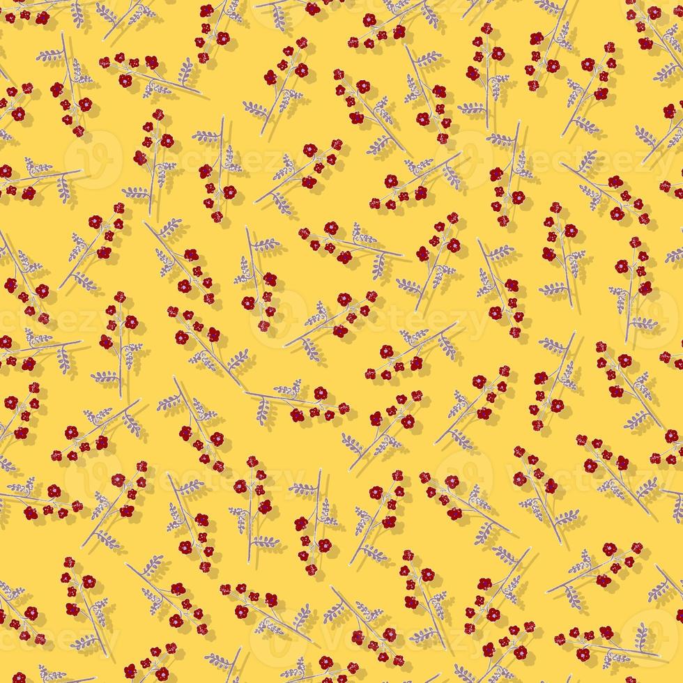 small wild flowers with twigs and leaves botanical seamless pattern photo