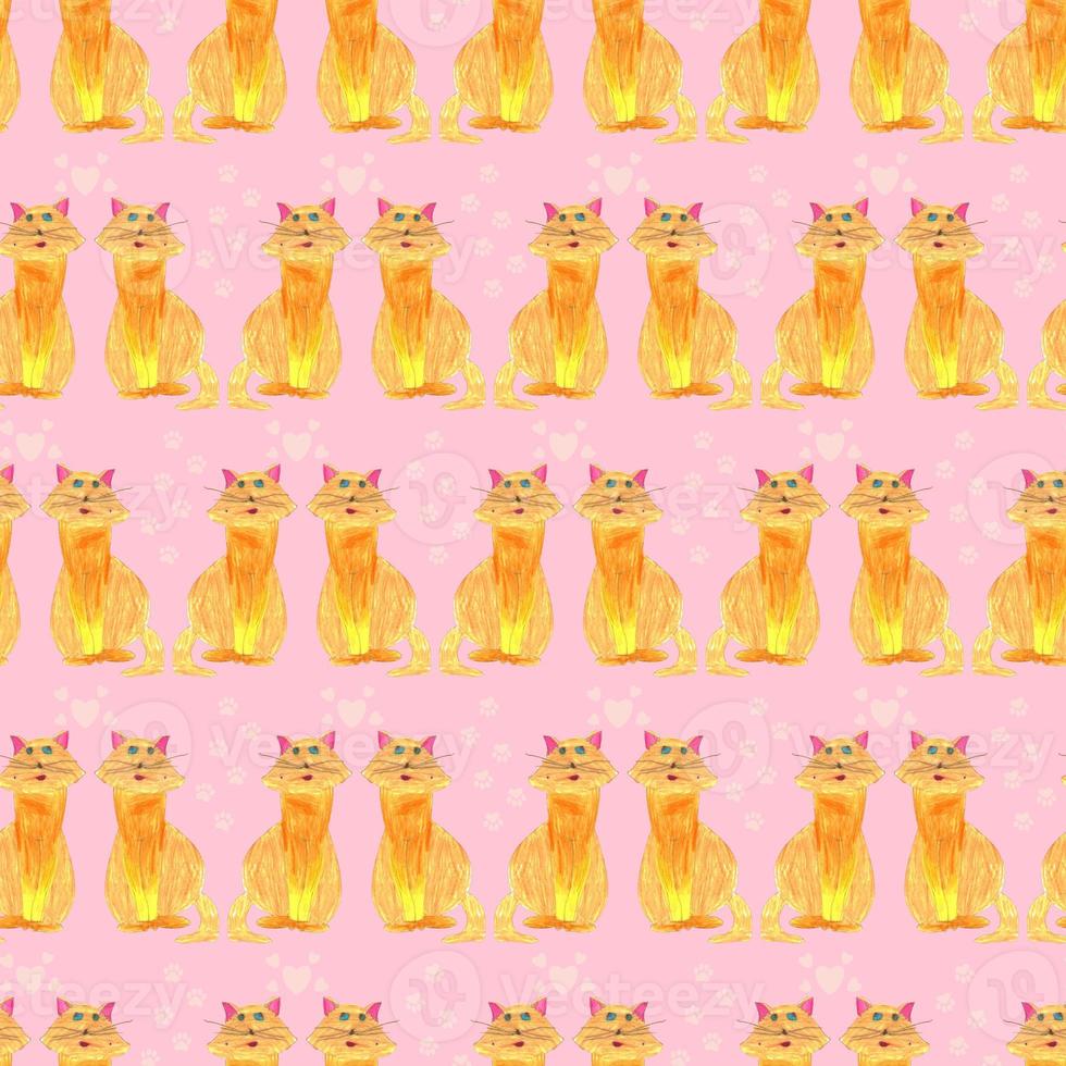 cute ginger cats in love childish pencil drawing seamless pattern photo