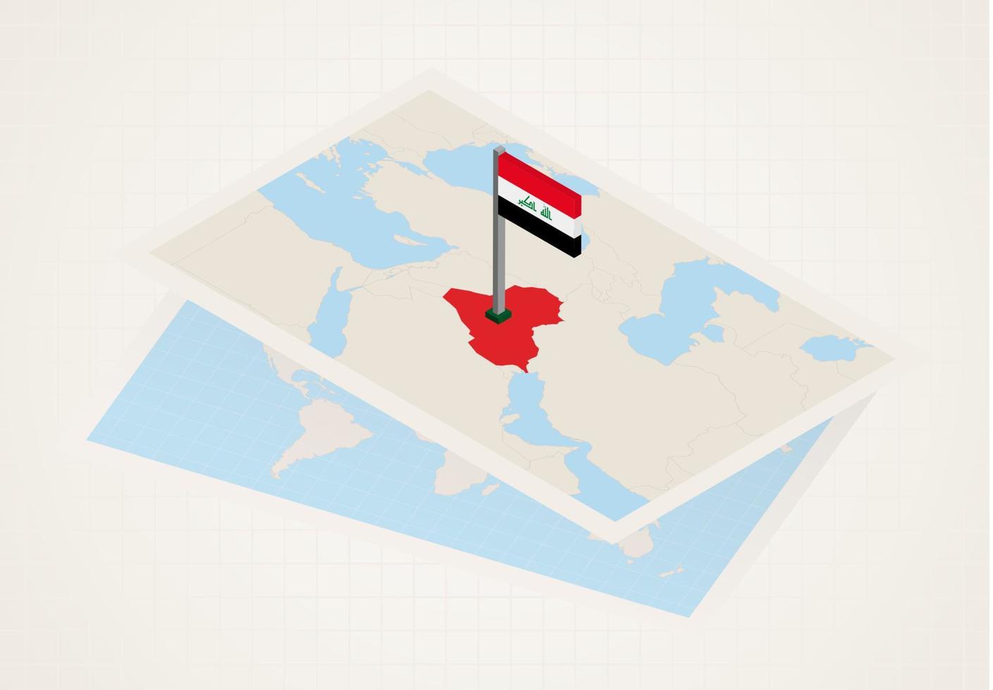 Iraq selected on map with isometric flag of Iraq. vector