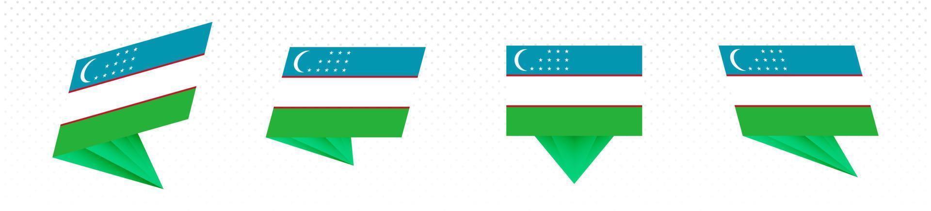 Flag of Uzbekistan in modern abstract design, flag set. vector
