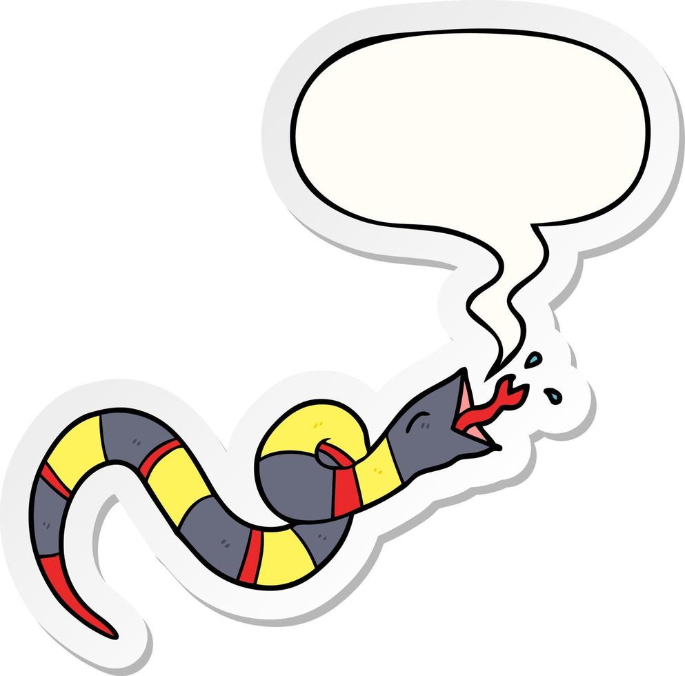 cartoon hissing snake and speech bubble sticker vector