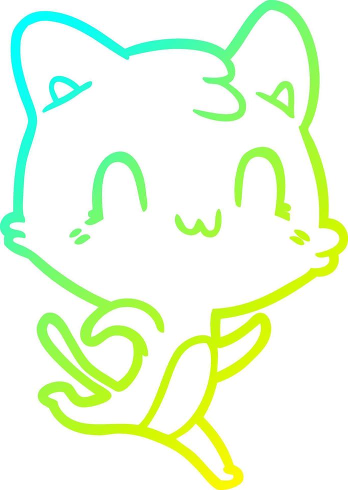 cold gradient line drawing cartoon happy cat vector