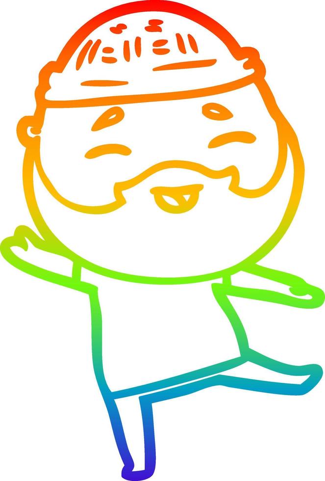 rainbow gradient line drawing cartoon happy bearded man vector
