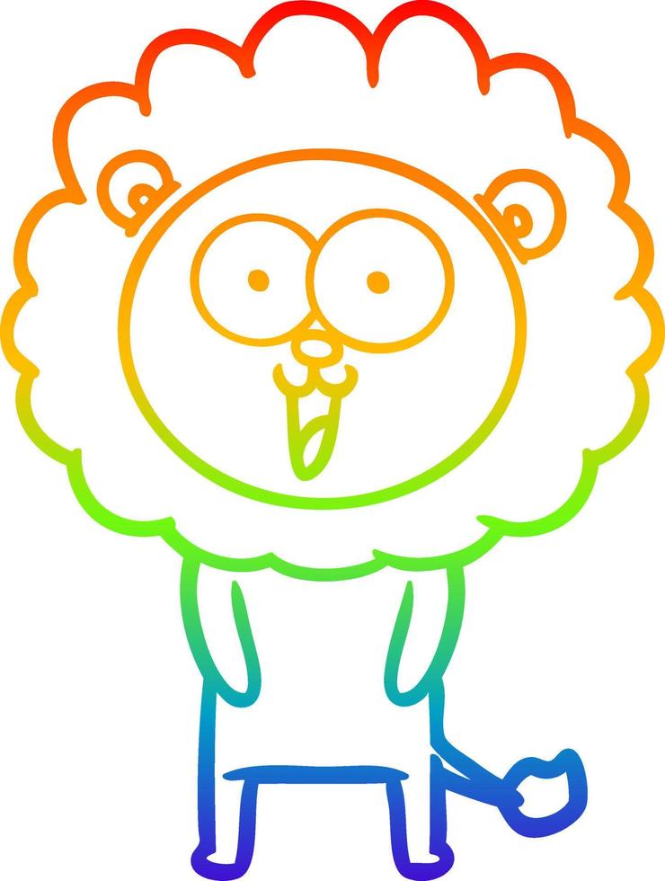 rainbow gradient line drawing happy cartoon lion vector