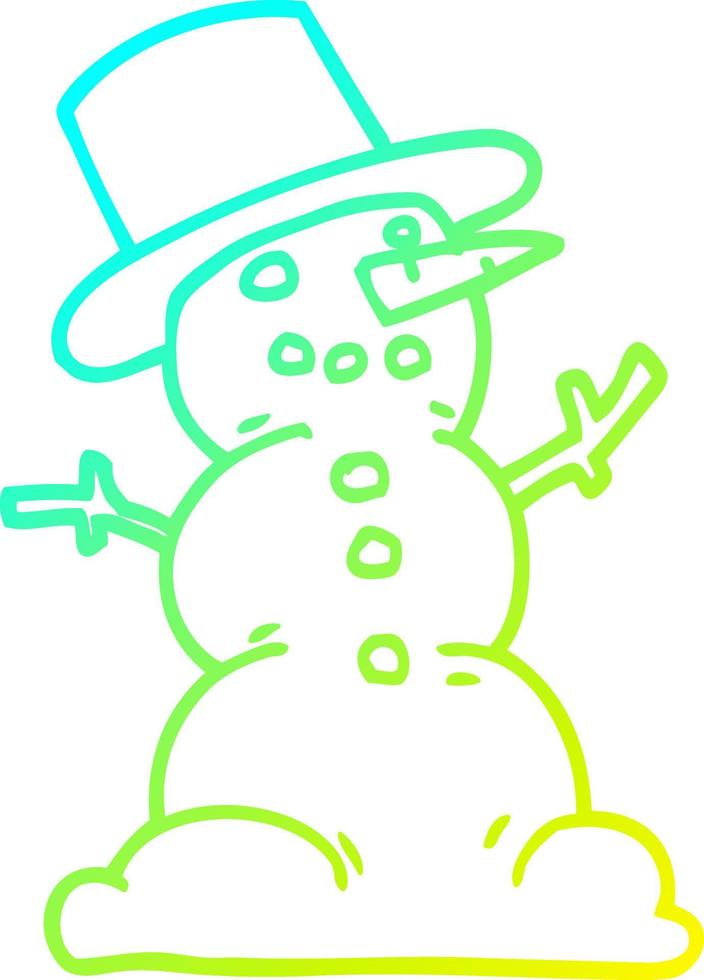 cold gradient line drawing cartoon traditional snowman vector