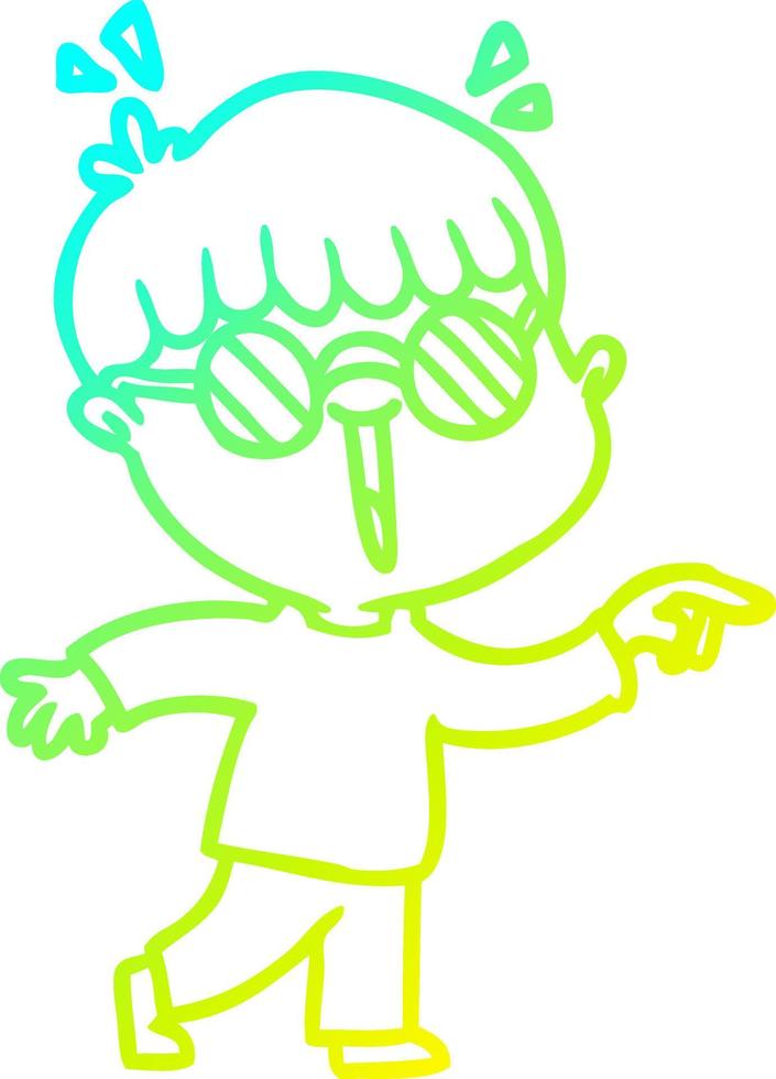 cold gradient line drawing cartoon boy wearing spectacles vector