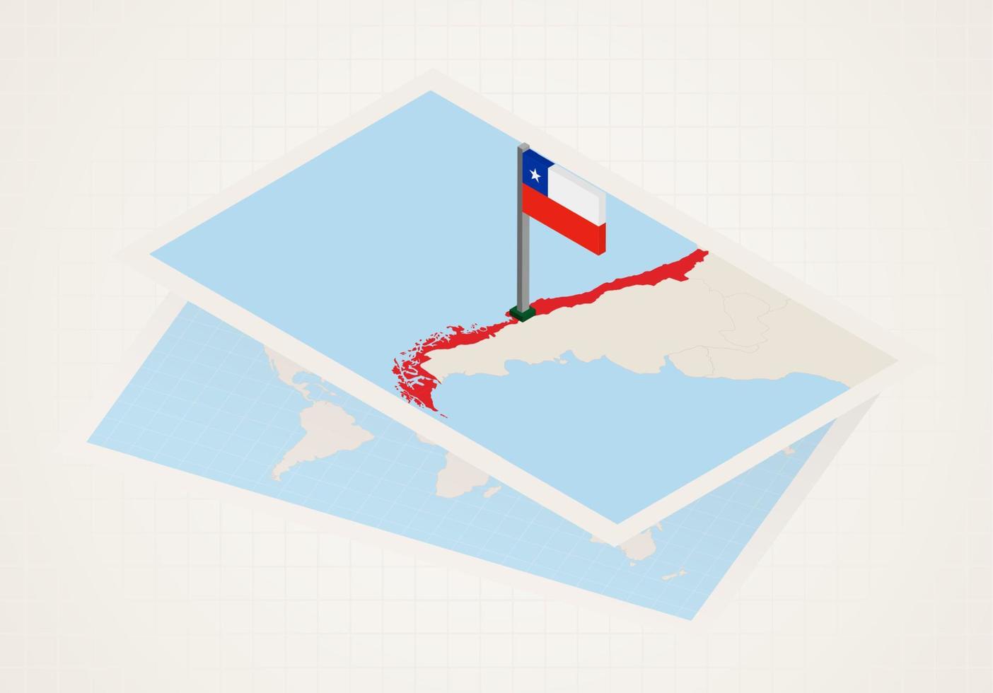 Chile selected on map with isometric flag of Chile. vector