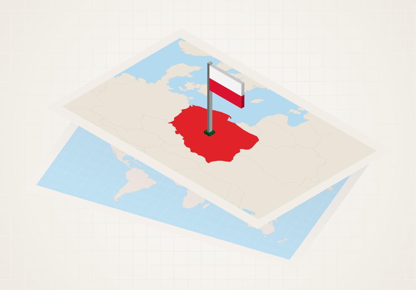 Poland selected on map with isometric flag of Poland. vector
