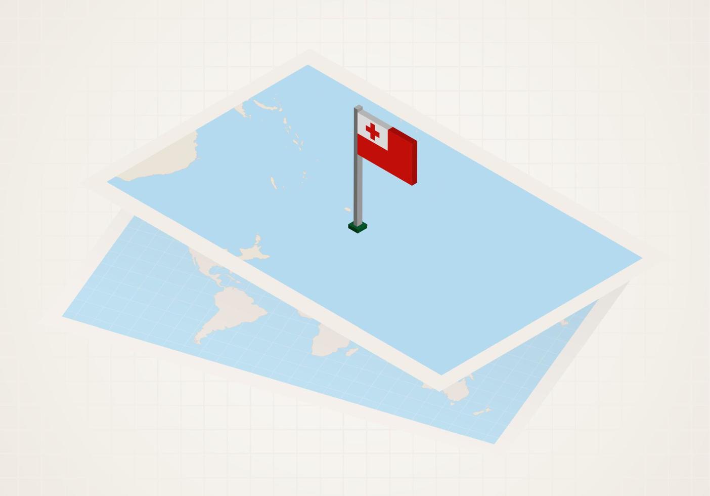 Tonga selected on map with isometric flag of Tonga. vector