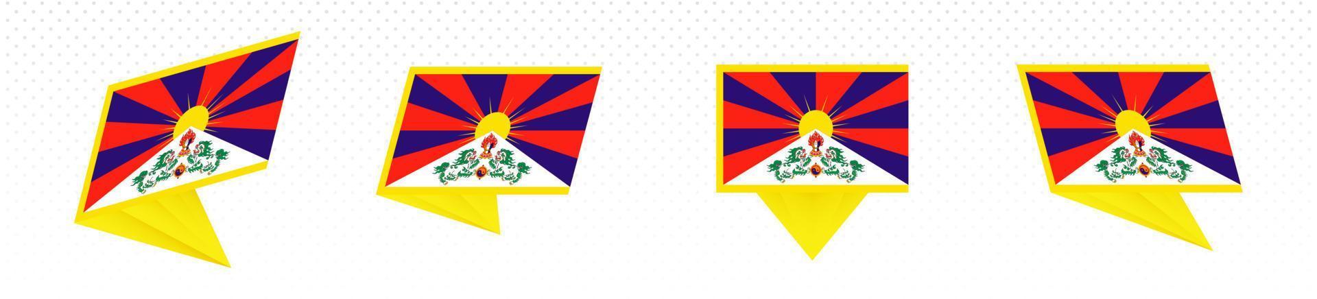 Flag of Tibet in modern abstract design, flag set. vector