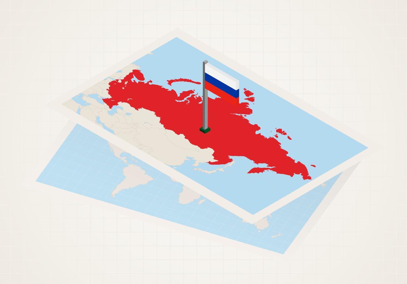 rusia seleccionada en el mapa con bandera isométrica de rusia. vector
