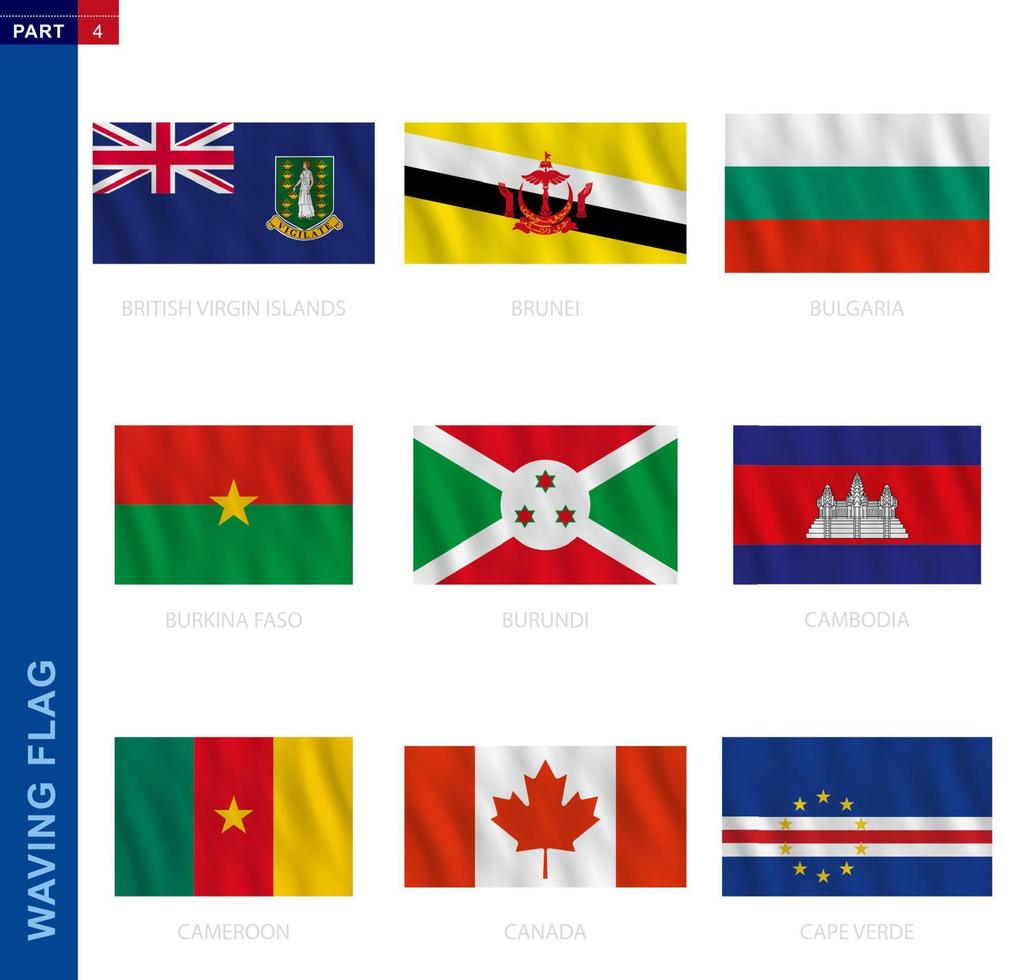 Waving flag collection in official proportion, nine vector flag.