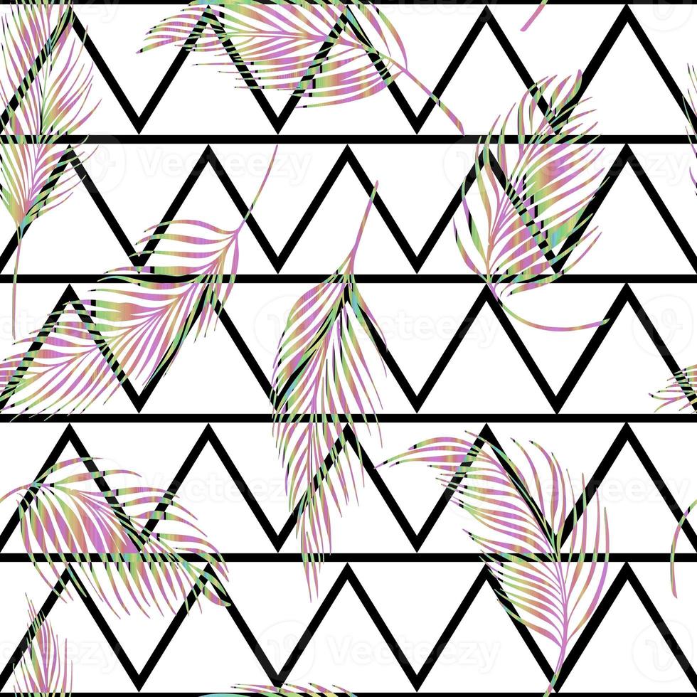 Laser palm leaves tropical seamless pattern on abstract geometric triangular background photo