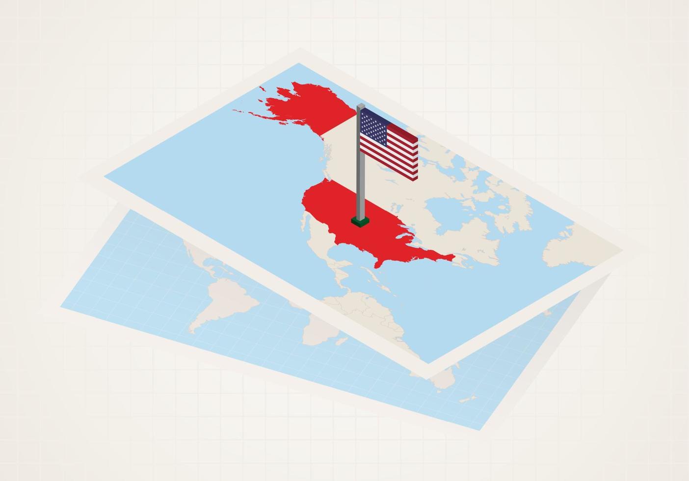 USA selected on map with isometric flag of United States. vector