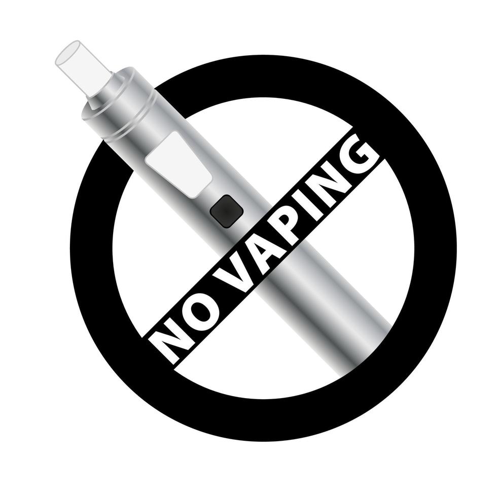 No vaping black sign. Vape silver electronic cigarette device. vector