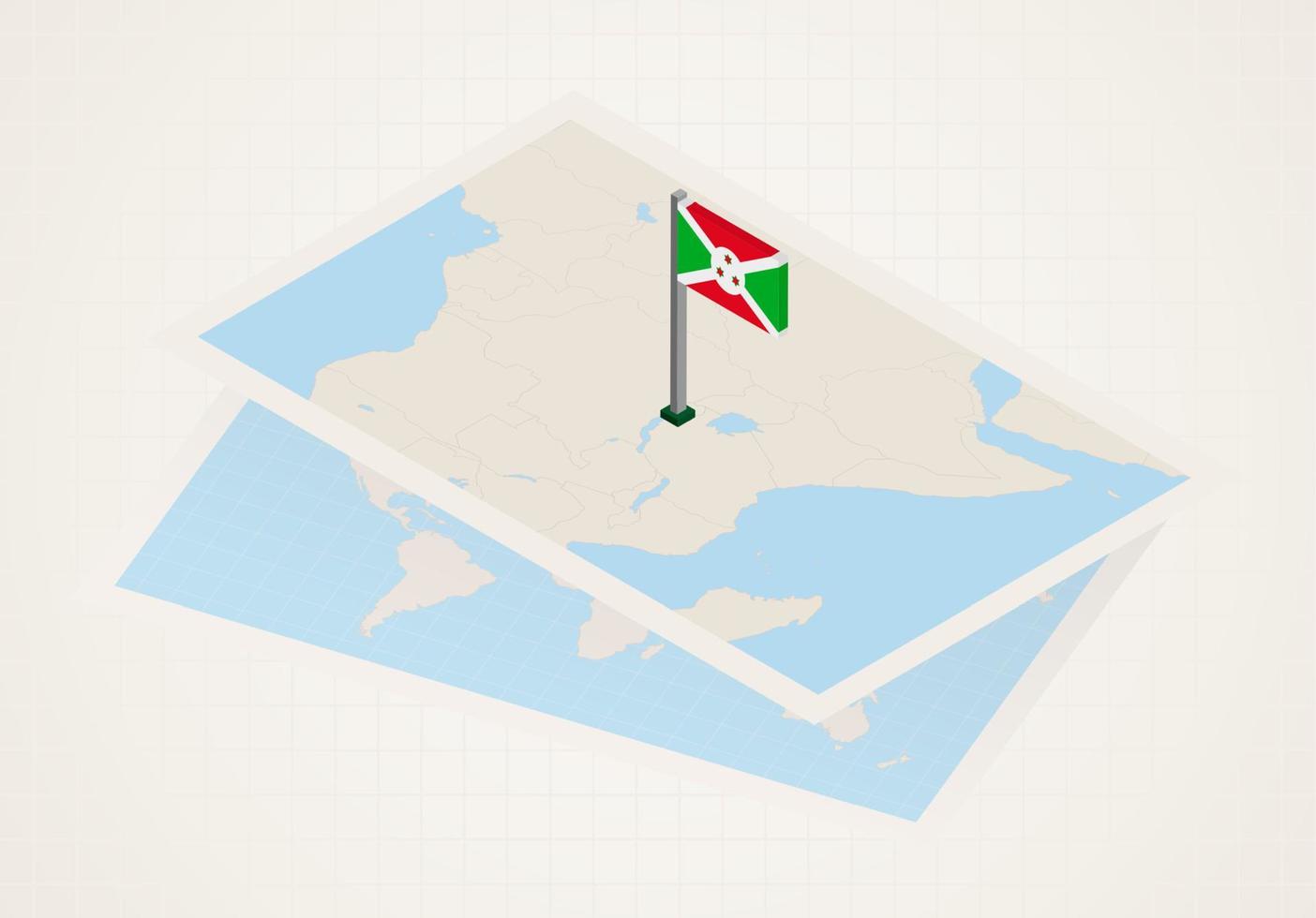 Burundi selected on map with 3D flag of Burundi. vector