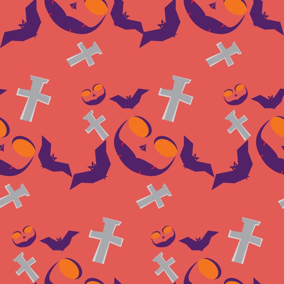 seamless pattern of halloween Ghost face and cross  on orange background , cartoon ghost funny faces. autumn holidays.vector illustration EPS10 vector