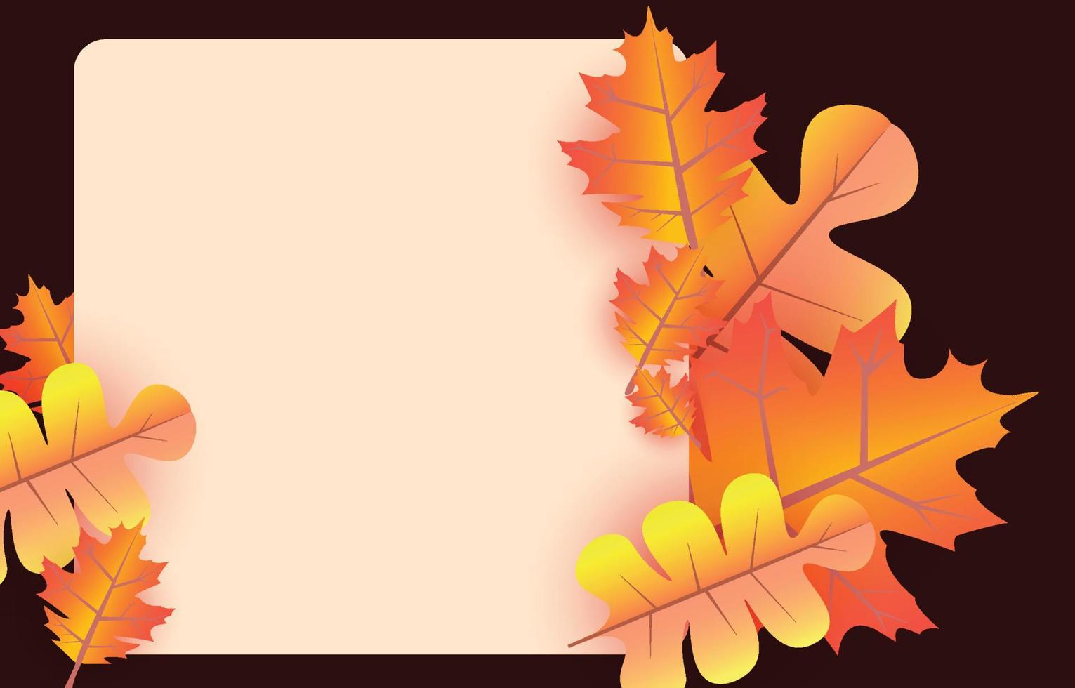 fondo de otoño con hojas de color amarillo dorado con marcos cuadrados y espacio libre, concepto de otoño, para papel tapiz, postales, tarjetas de felicitación, páginas web, banners, ventas en línea. ilustración vectorial vector