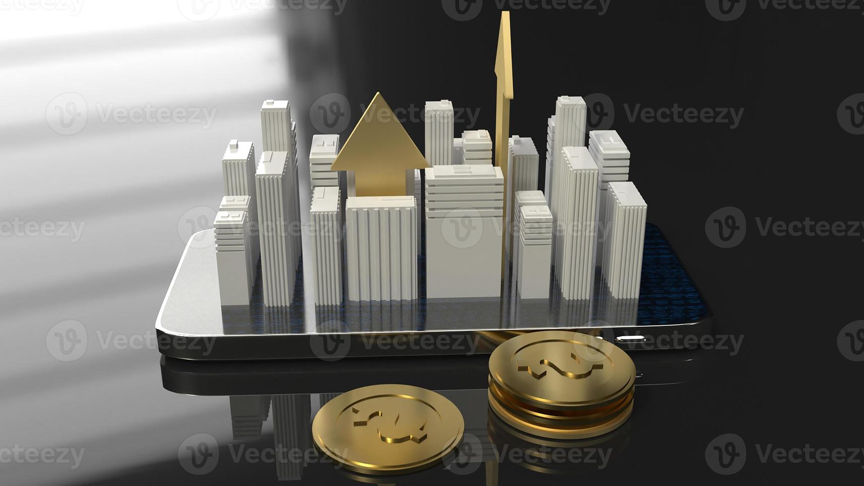 3D rendering  building on mobile phone for Property concept. photo