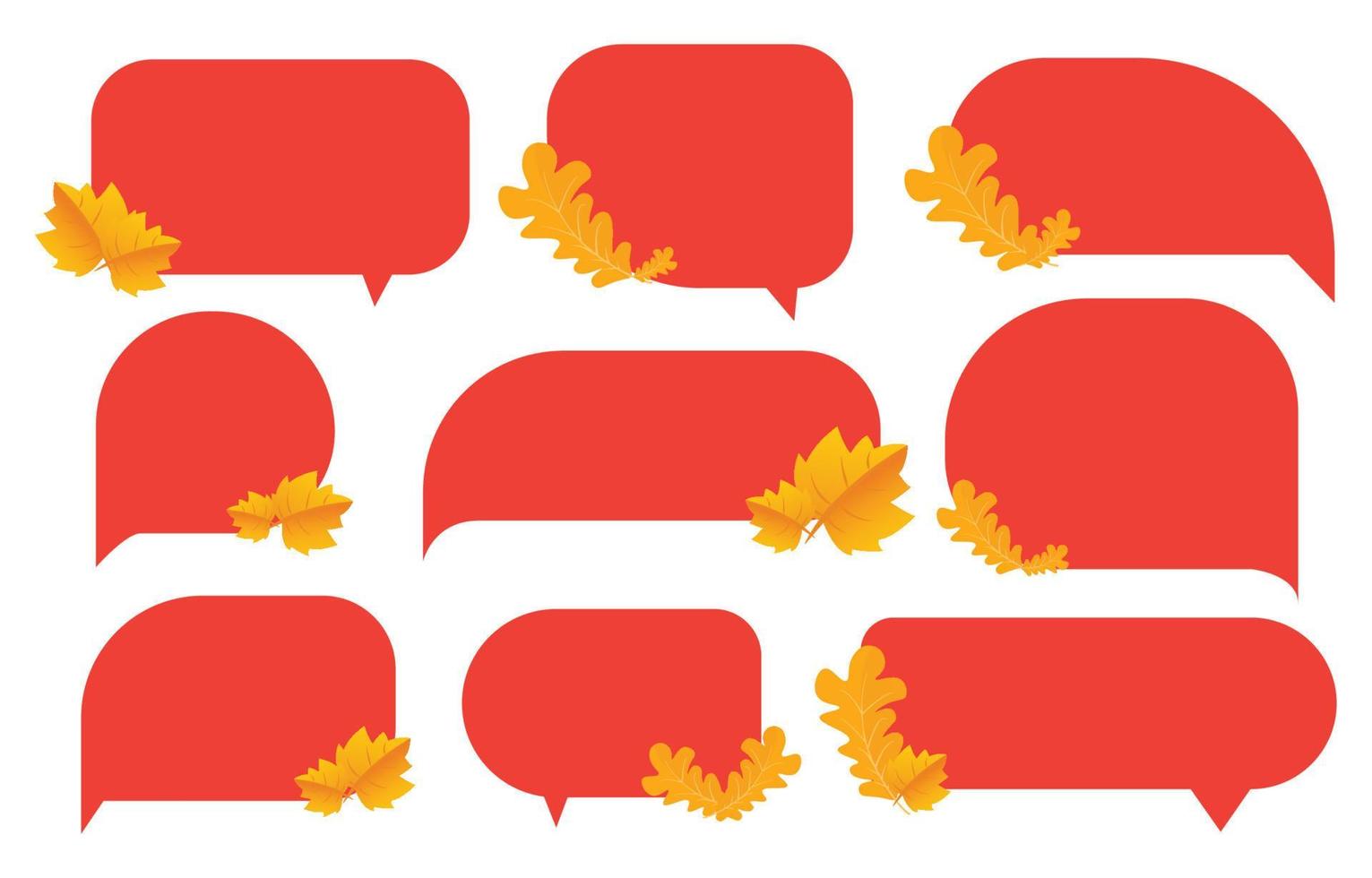Set speech bubbles with brown leaves. Autumn and fall concept on white background.warm color chat vector doodle message or communication icon Cloud speaking for comics and minimal message dialog