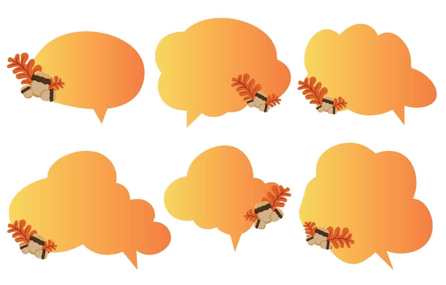 Set speech bubbles with brown leaves. Autumn and fall concept on white background.warm color chat vector doodle message or communication icon Cloud speaking for comics and minimal message dialog