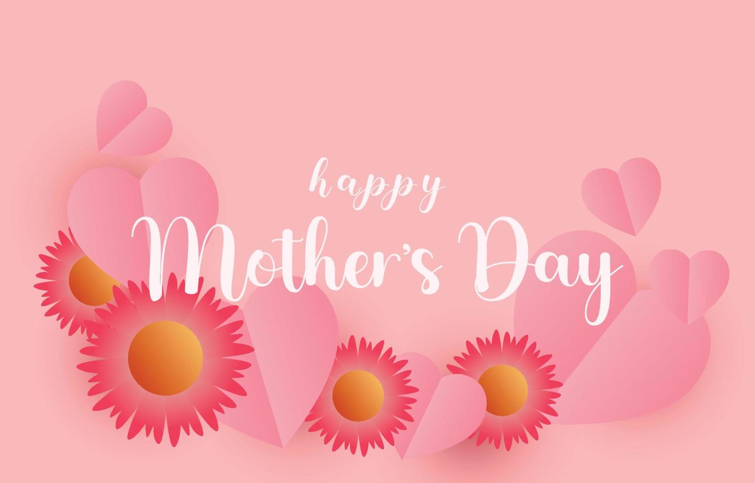 Mother's Day greeting card banner vector with spring flowers.symbol of love and handwritten letters on pink background.