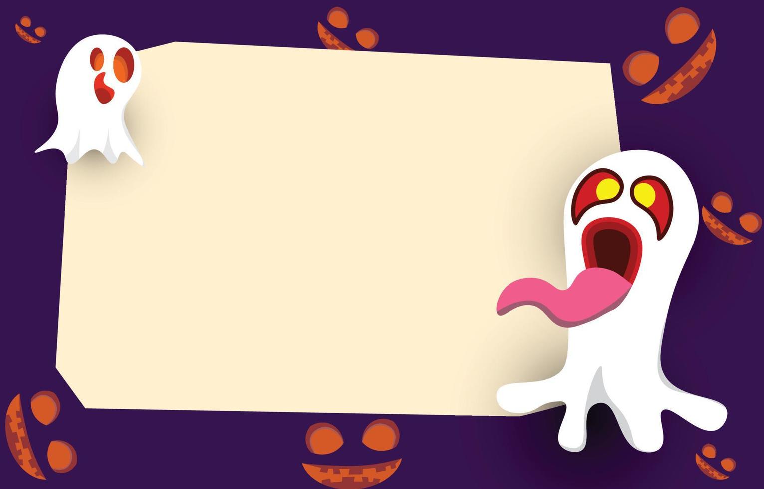 fondo de papel en blanco con fantasma aterrador y divertido, con espacio de copia para diseño de halloween o banner de venta, ilustración vectorial. vector