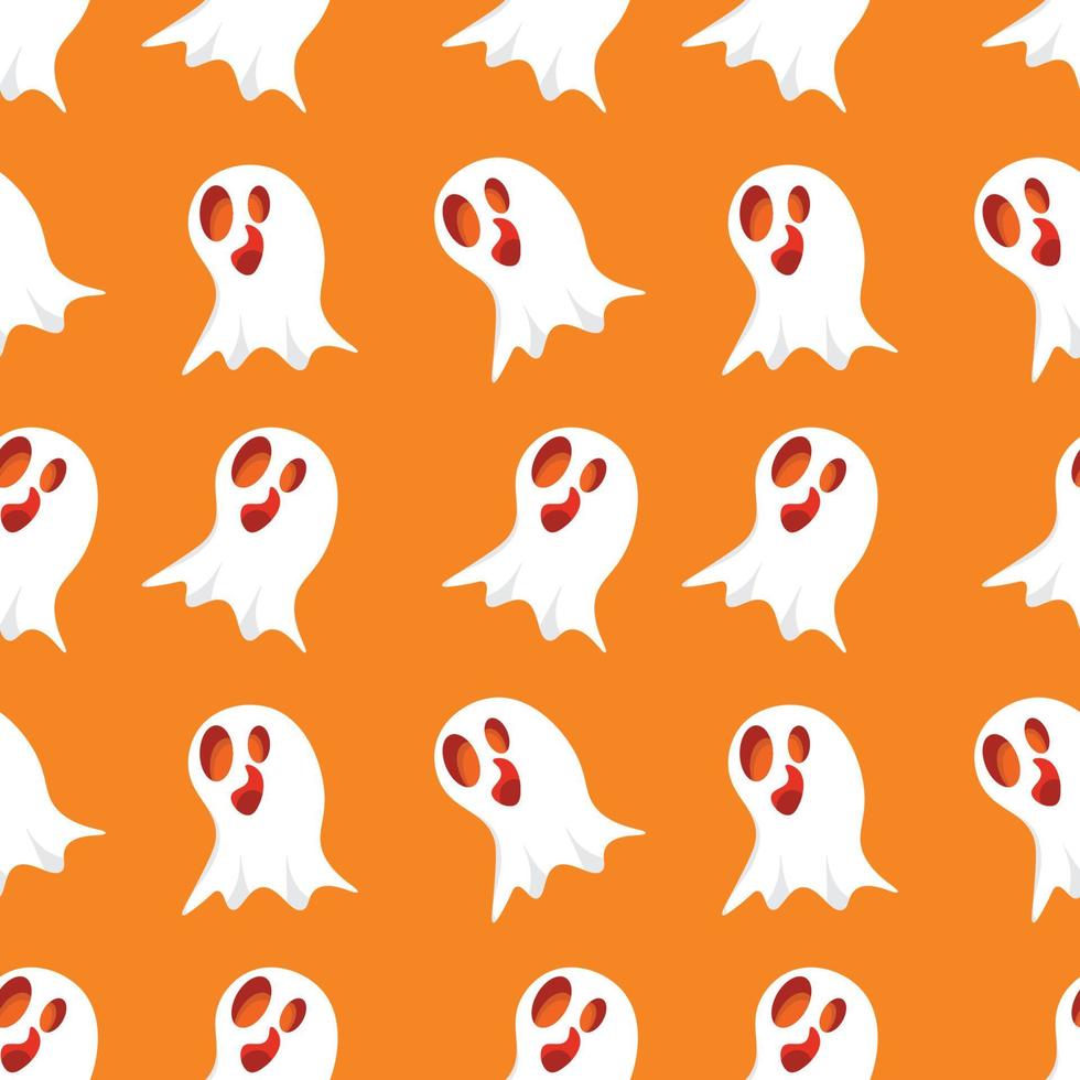 Halloween ghost background seamless pattern in orange color, to be used as a greeting card or wallpaper,fabric,textile,wrapping, vector illustration.