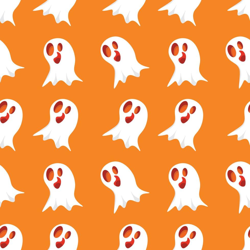 Halloween ghost background seamless pattern in orange color, to be used as a greeting card or wallpaper,fabric,textile,wrapping, vector illustration.