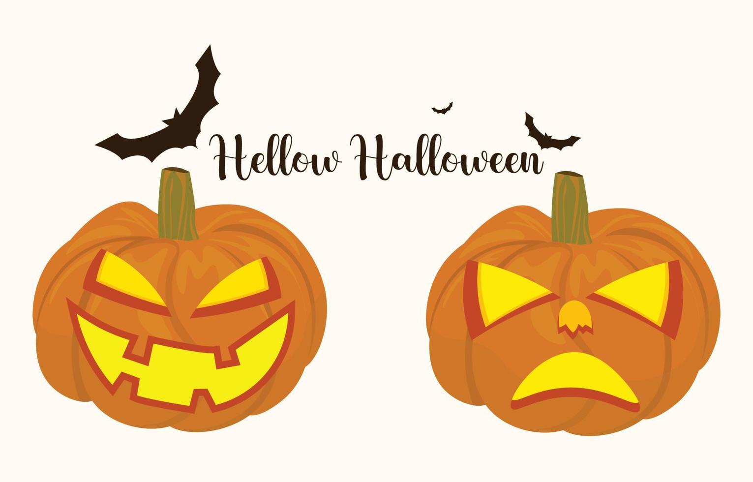 vector de calabaza de halloween. y letras y murciélagos de feliz halloween. aislado sobre fondo claro. tarjeta de felicitación festiva.