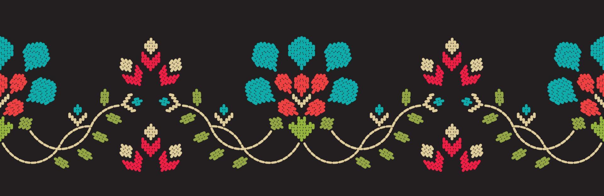 Motif ethnic handmade border beautiful embroidery art. Ethnic leaf floral pattern. folk embroidery, Mexican, Peruvian, Indian, Asia, Moroccan, Turkey, and Uzbek style.  beautiful flower decoration. vector