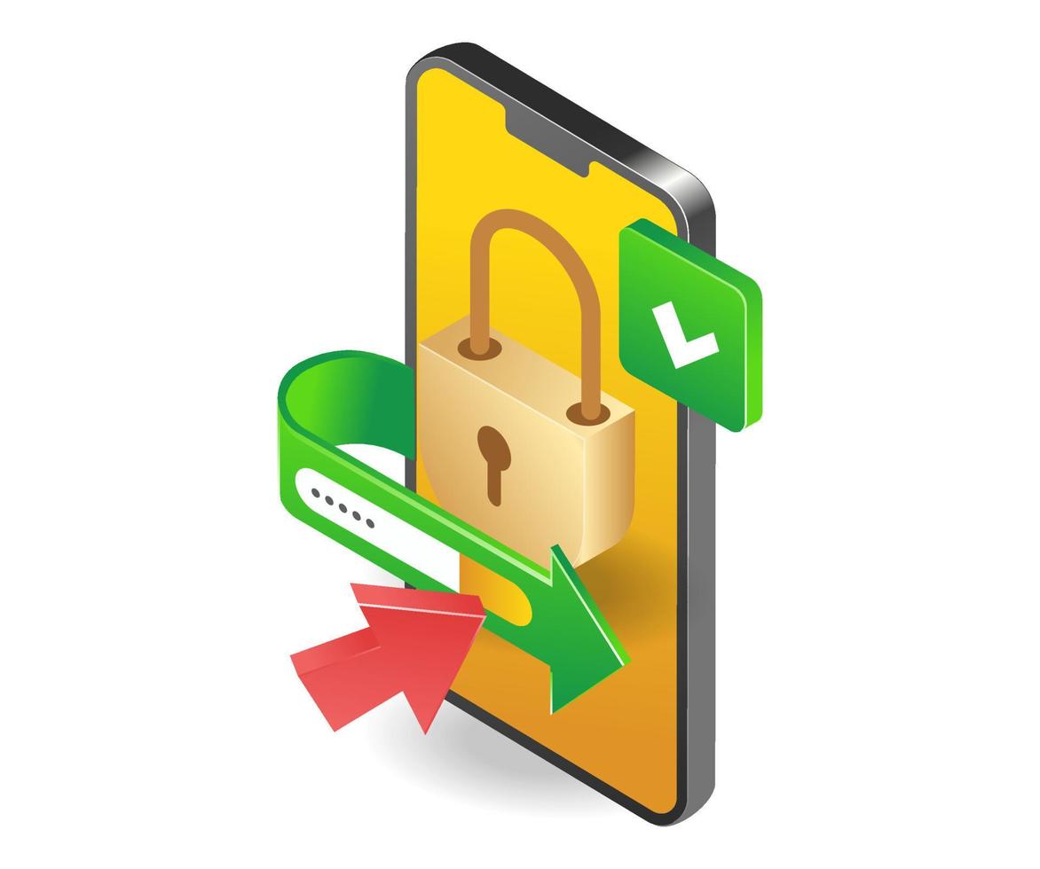 bloqueo de contraseña de seguridad de cuenta de aplicación de teléfono inteligente vector