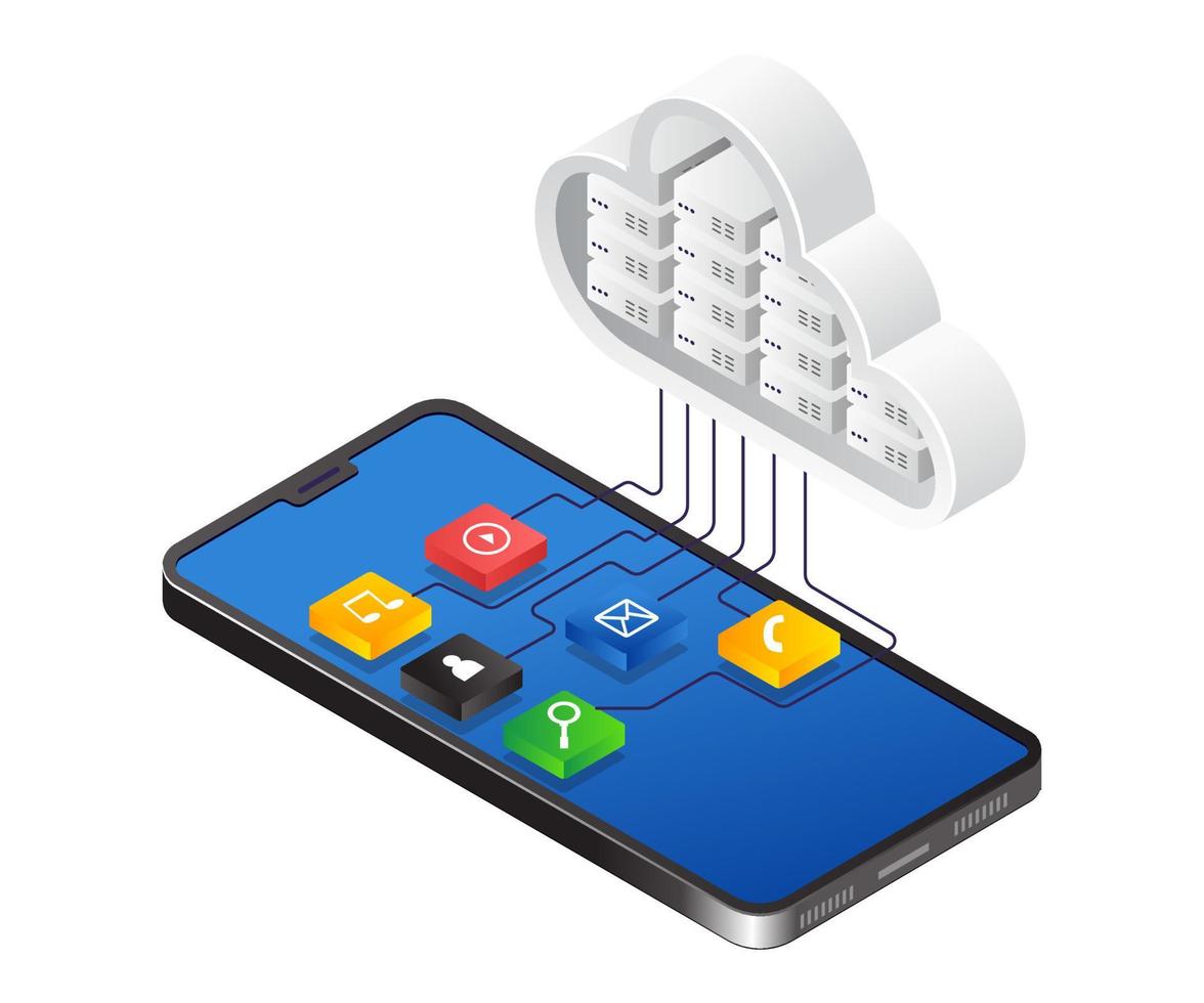 aplicación de datos del servidor en la nube teléfono inteligente vector