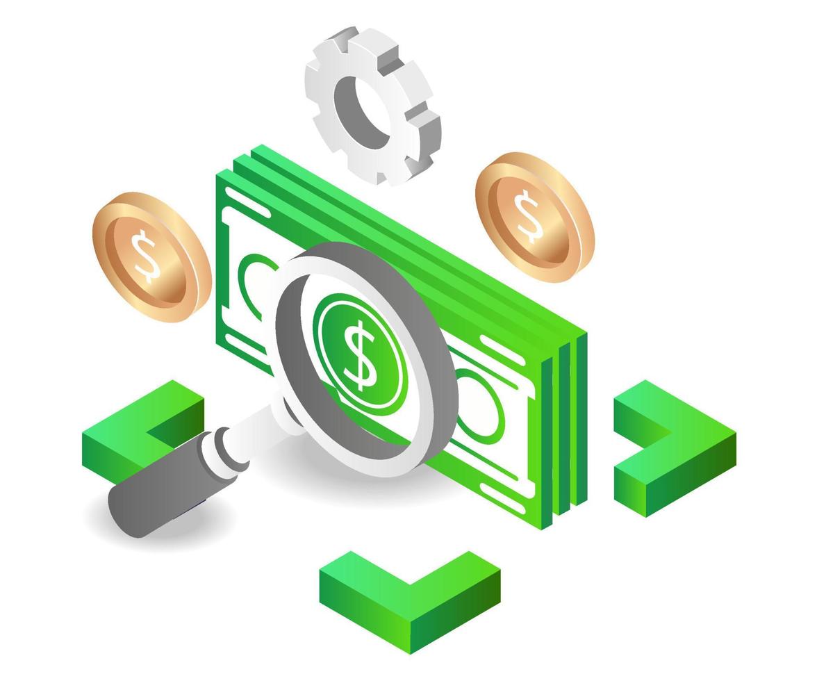 The magnifying glass of the process of making money vector