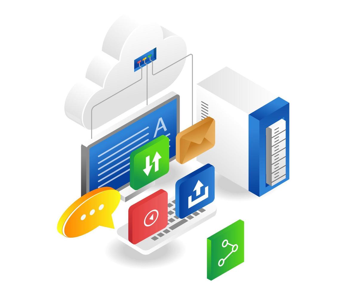 computadora de transferencia de datos del servidor en la nube vector