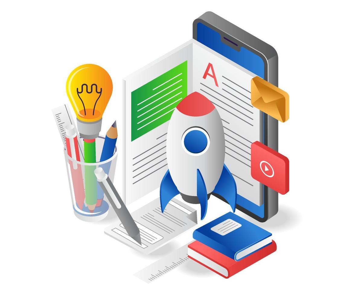 Online lessons with smartphone vector