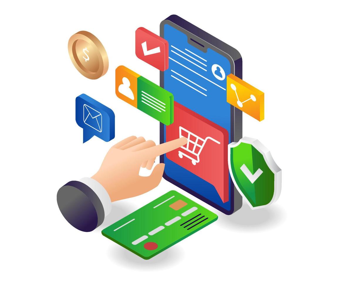 Shopping payment transactions with smartphone vector