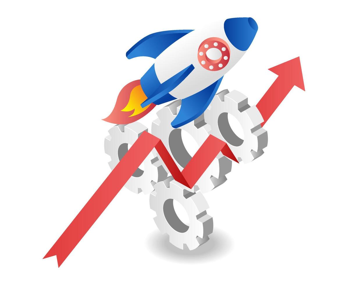 Rocket flying over gear vector
