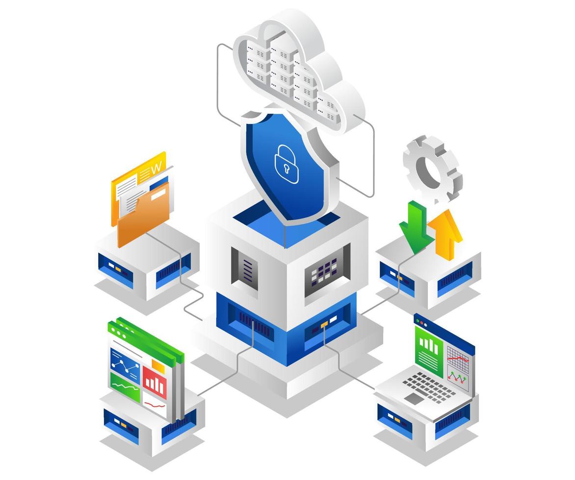 tecnología de seguridad de datos del servidor en la nube vector