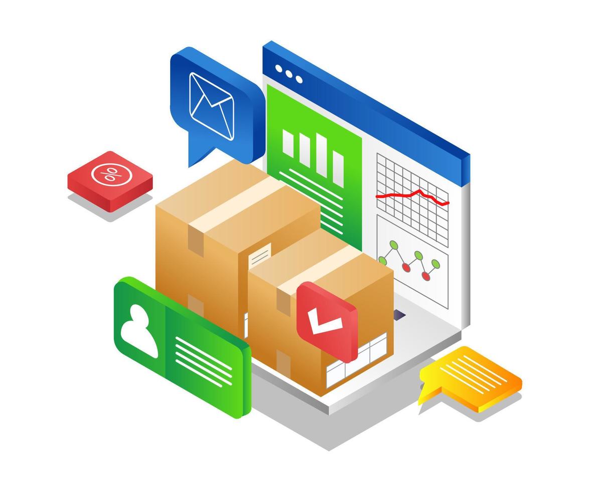 Analyze shipments in flat isometric illustration vector