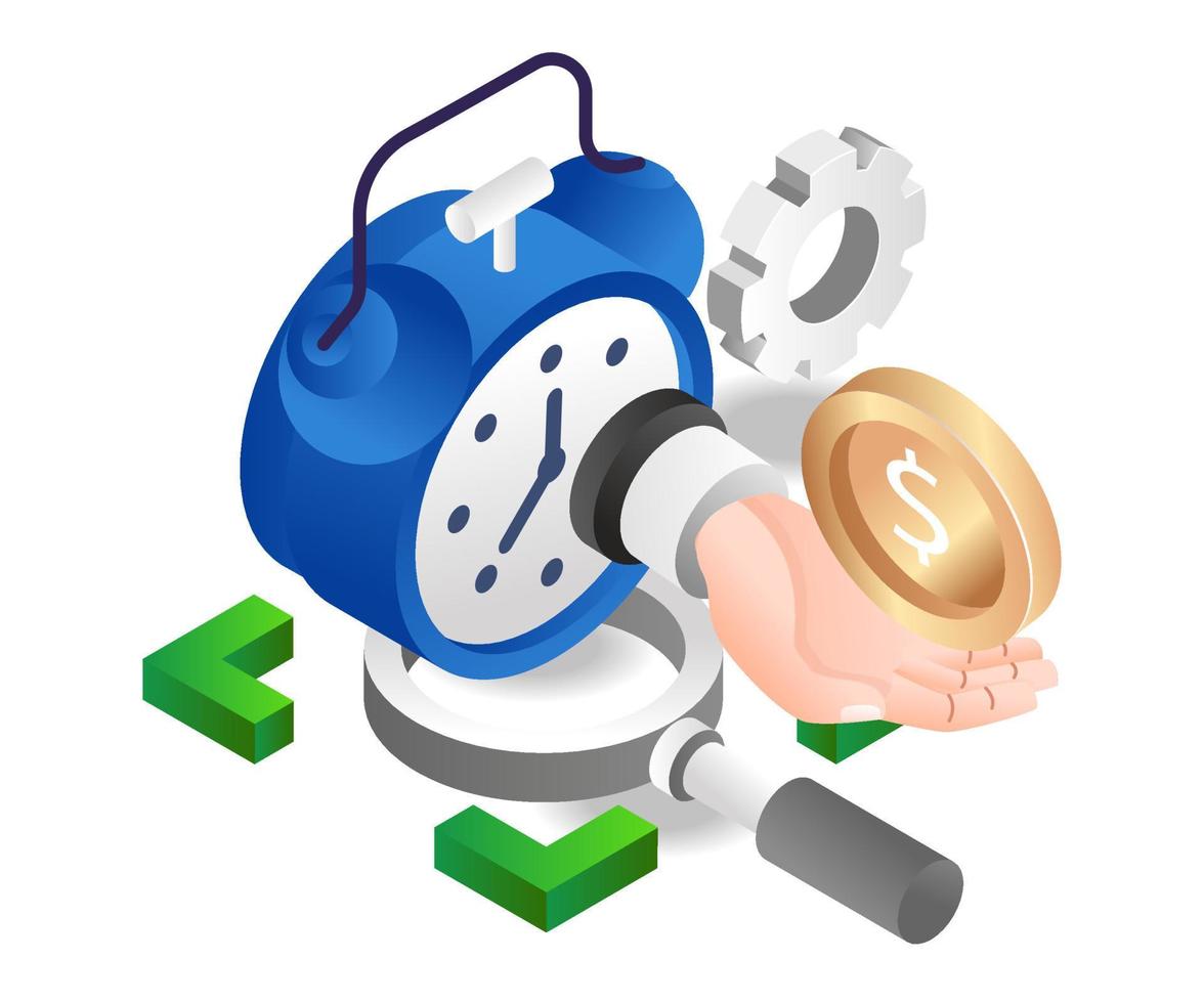 Hands receiving money with reminder clock vector