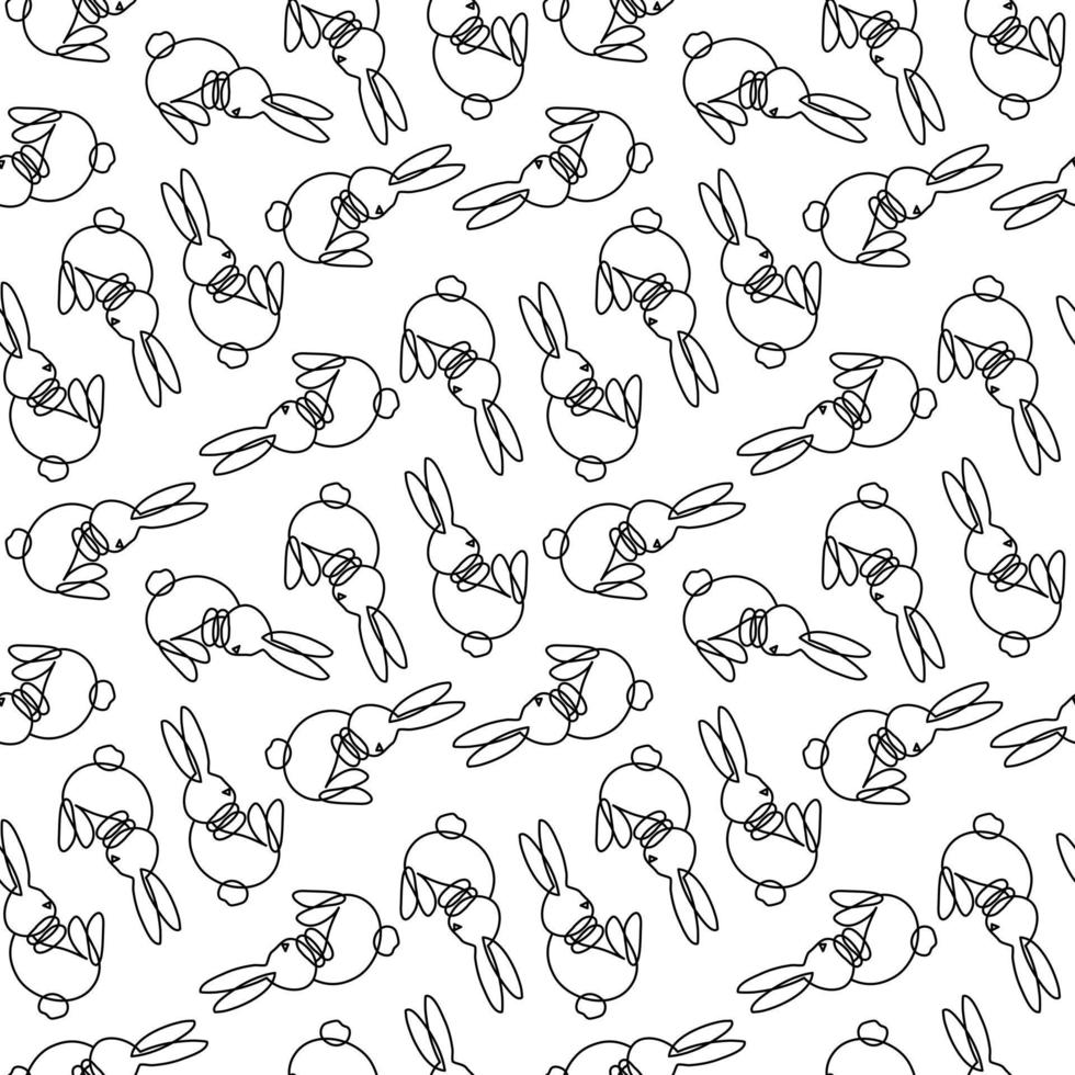 Abstract seamless pattern with rabbits. Line style. Easter Day. Wrapping paper pattern. vector