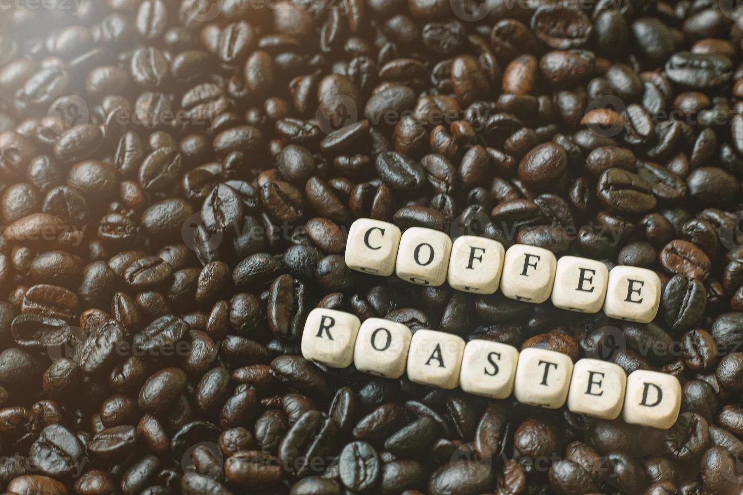 coffee roasted and text wood cube close up image. photo