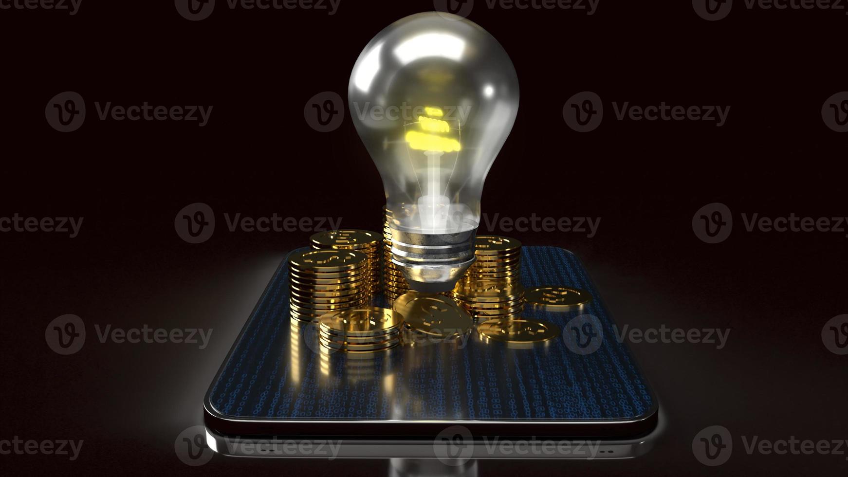 light bulb and gold coins on tablet for idea or business content 3d rendering. photo