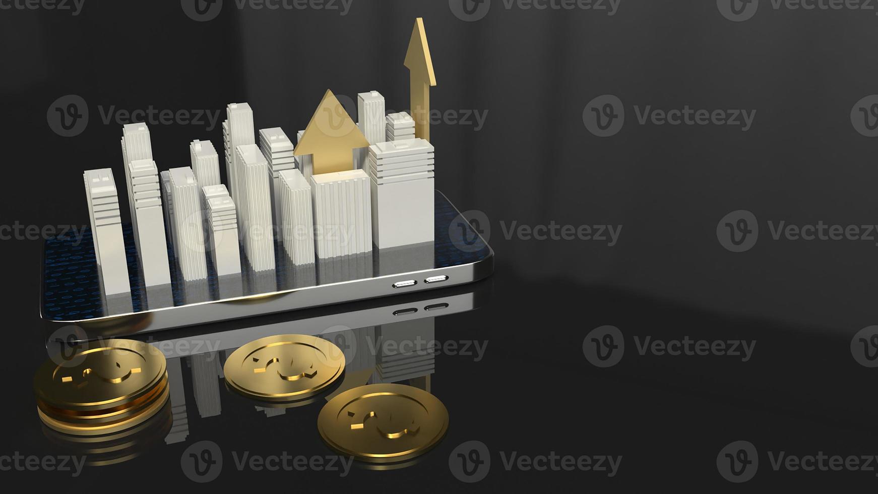 3D rendering  building on mobile phone for Property concept. photo