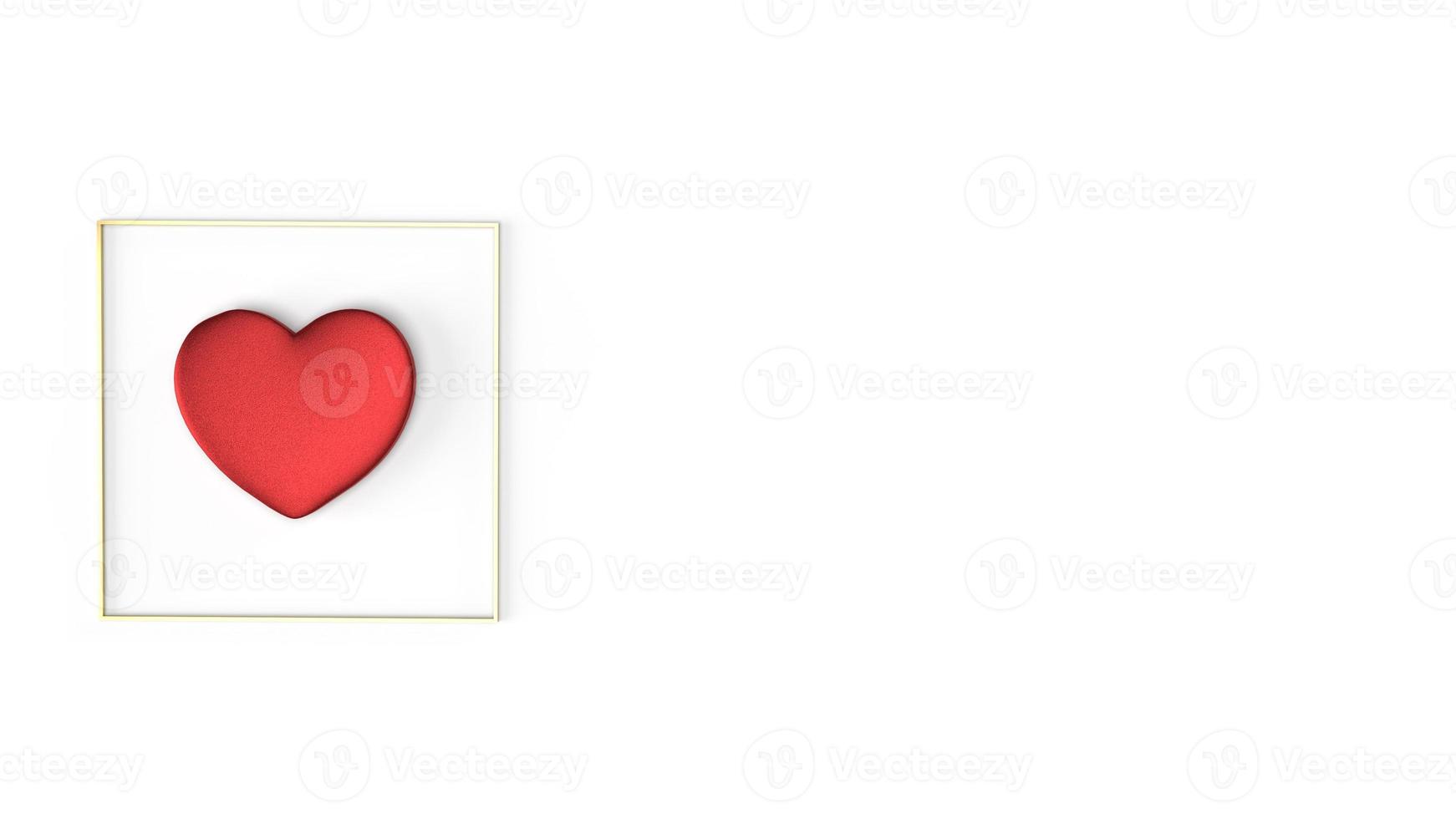 red heart and gold Fram on white background 3d rendering for Valentine's Day content. photo