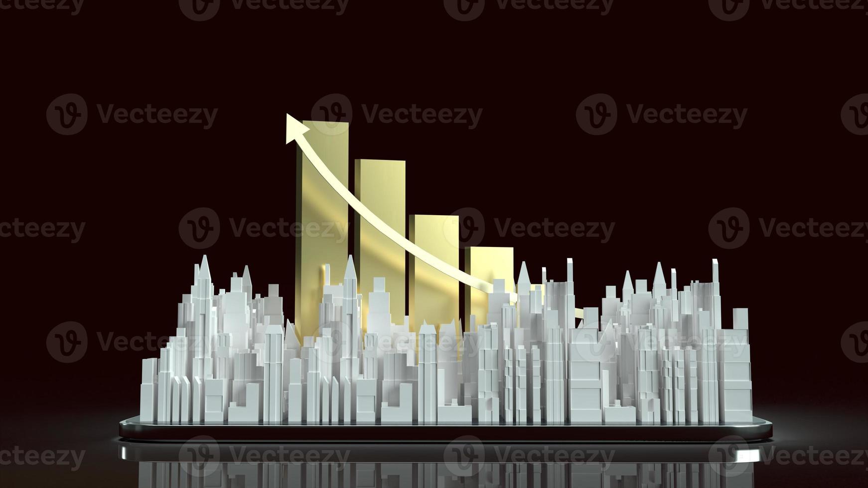 building city and chart arrow up on tablet for property content 3d rendering. photo